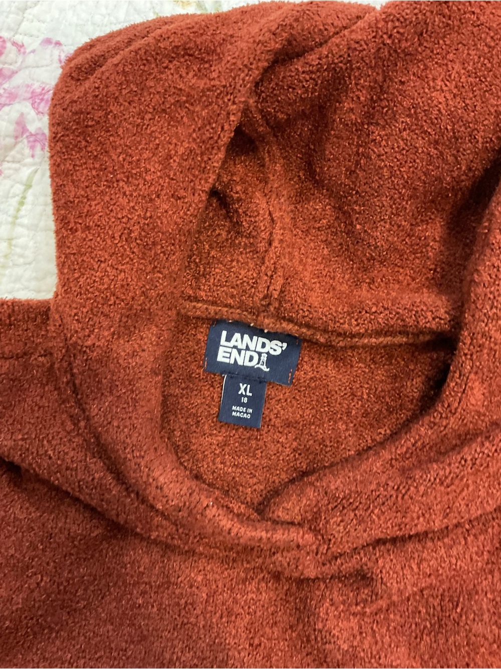 NWOT Lands' End Rust Red Striped Hooded Pullover - Picture 3 of 7